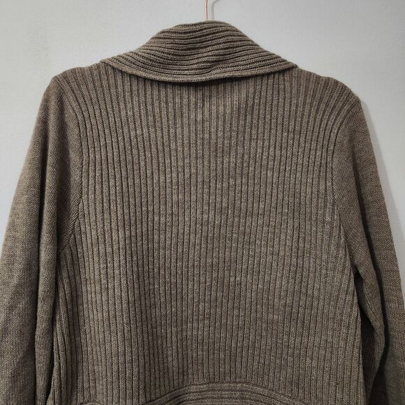 H&M Brown Ribbed Knit Shawl Collar Cardigan Women’s Size Medium Cozy Fall Winter - Picture 7 of 11